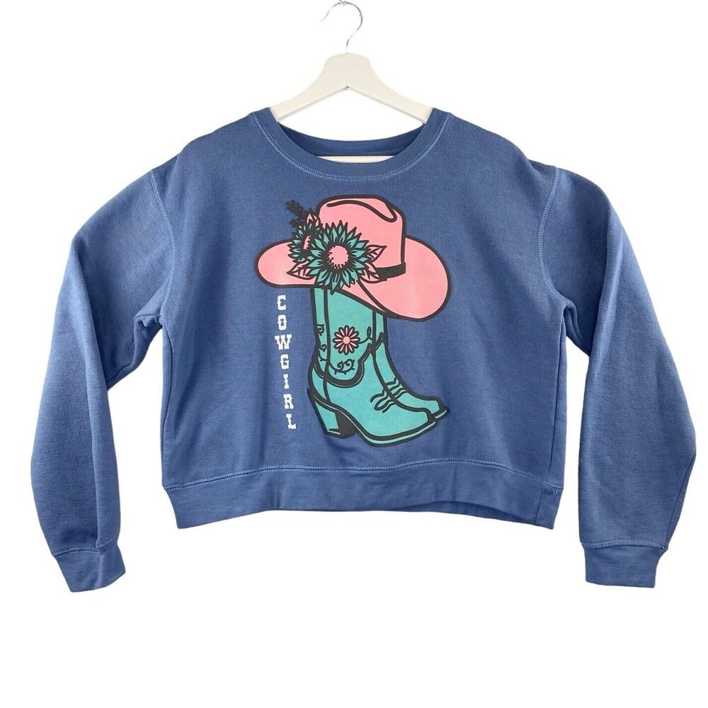 Relaxx Sweatshirt Womens Large Cowgirl Cropped Sweatshirt Blue Western